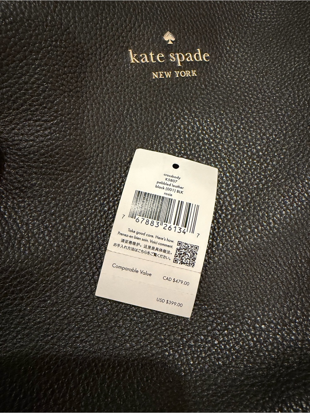 kate spade Black Pebbled Leather Crossbody with Striped Strap - Picture 5 of 5